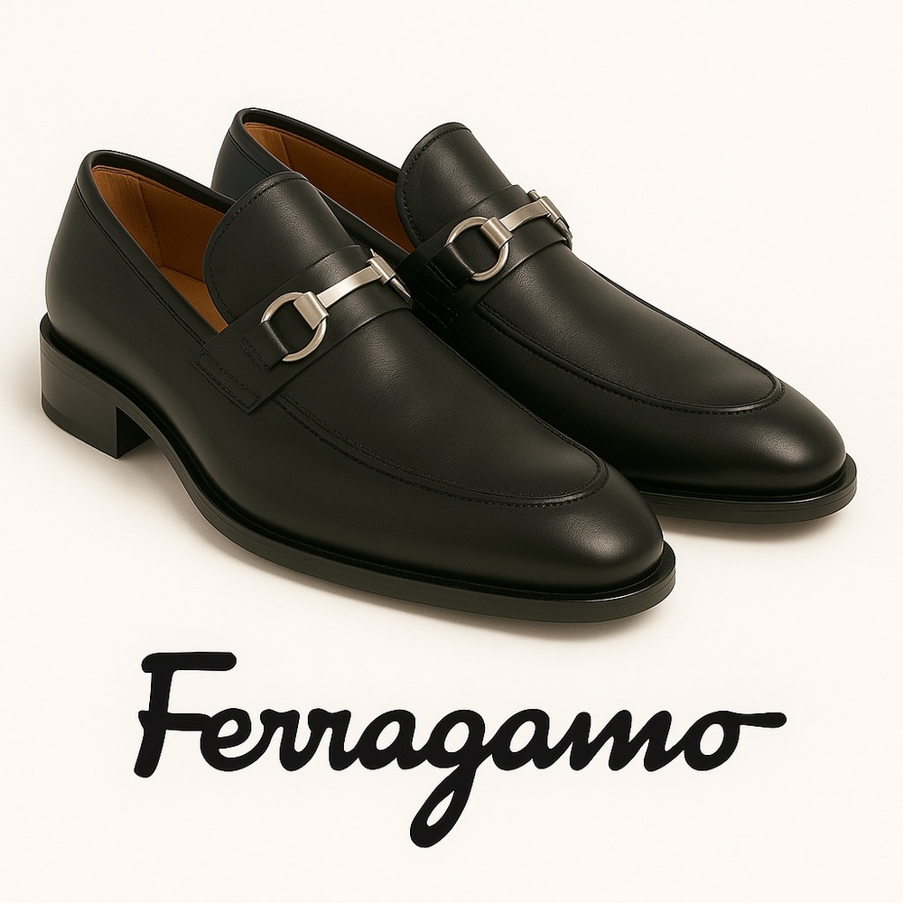 Salvatore Ferragamo Men's Black Leather Luxury Dress Shoes